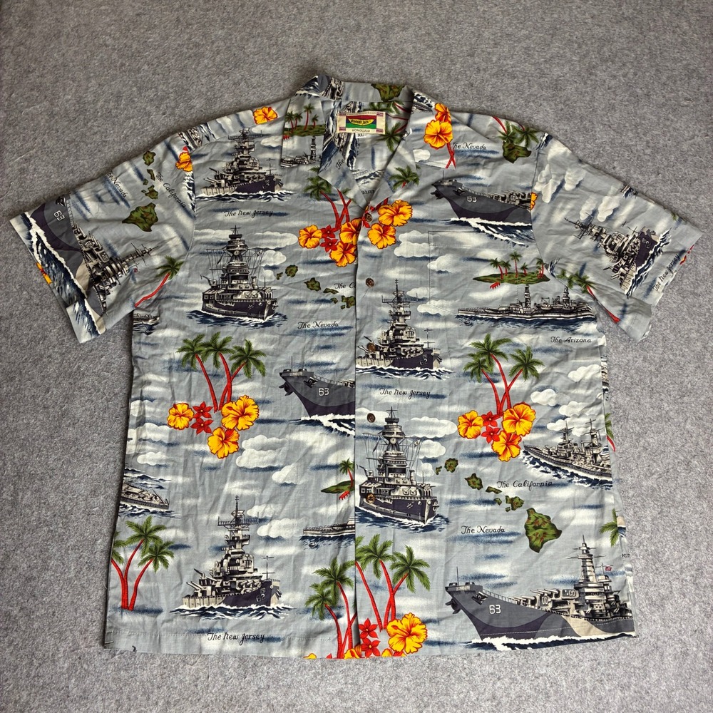 Banana Jack Honolulu Mens XL Battleship Navy Hawaiian Shirt Blue Short Sleeve